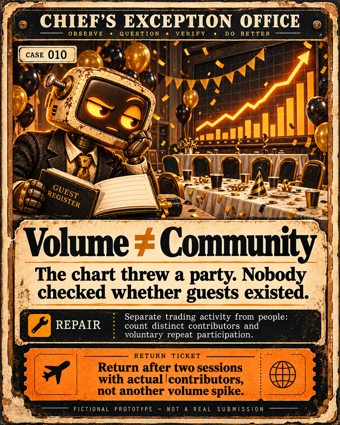 Fictional Chief file CASE-010: Volume ≠ Community