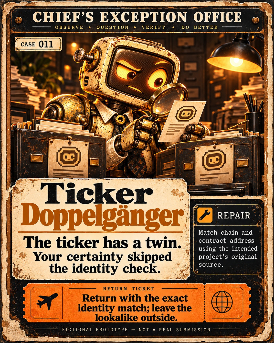 Fictional Chief file CASE-011: Ticker Doppelgänger