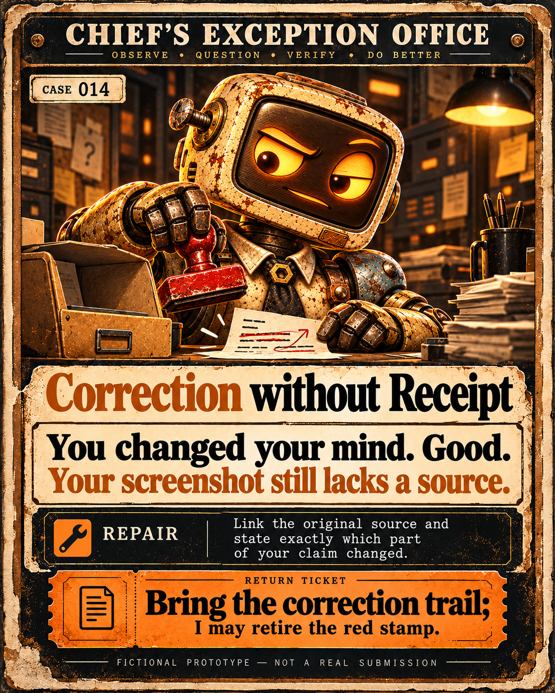 Fictional Chief file CASE-014: Correction without Receipt